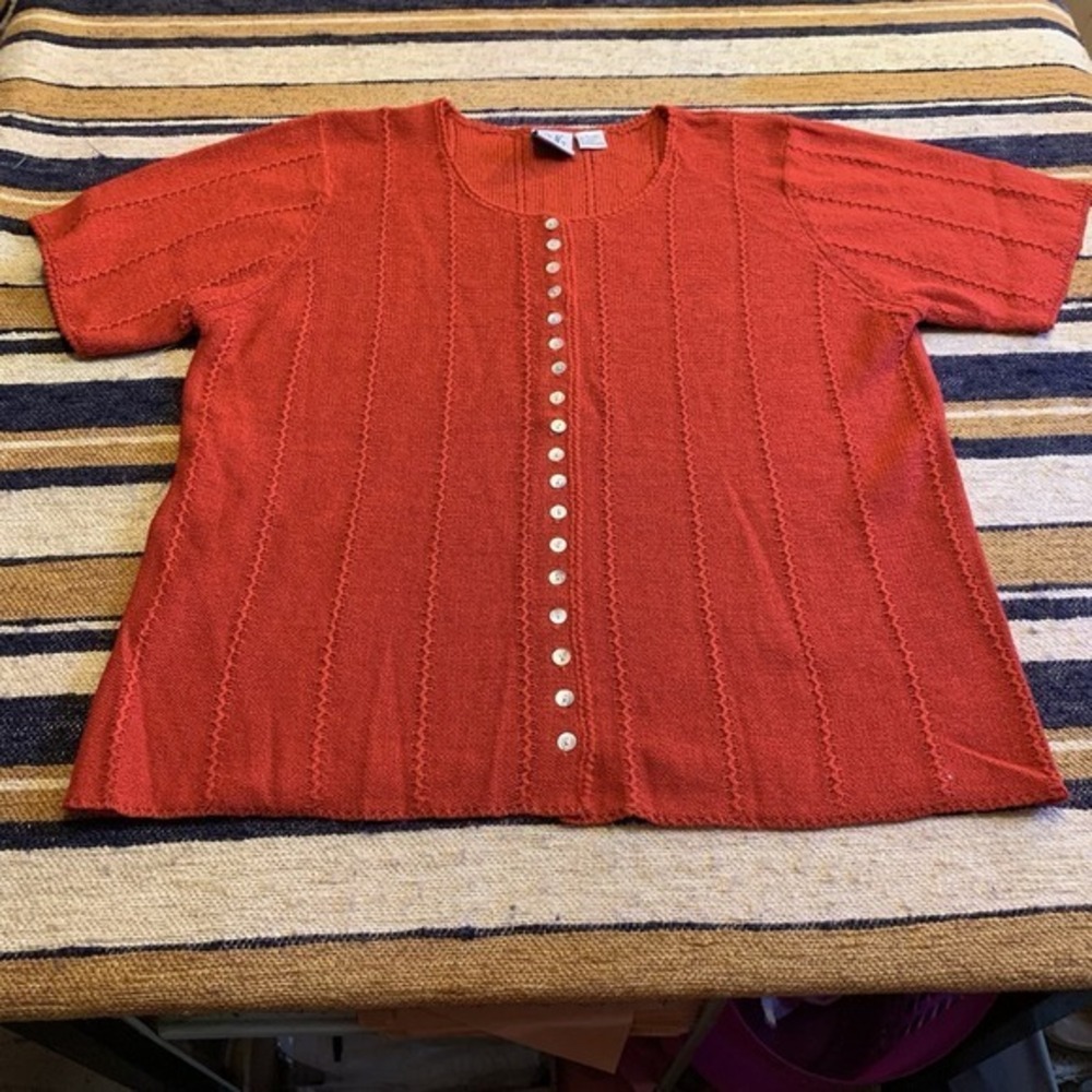 Vintage Knit Short Sleeve Sweater Cardigan Red Cottagecore Granny Twee 18/20
